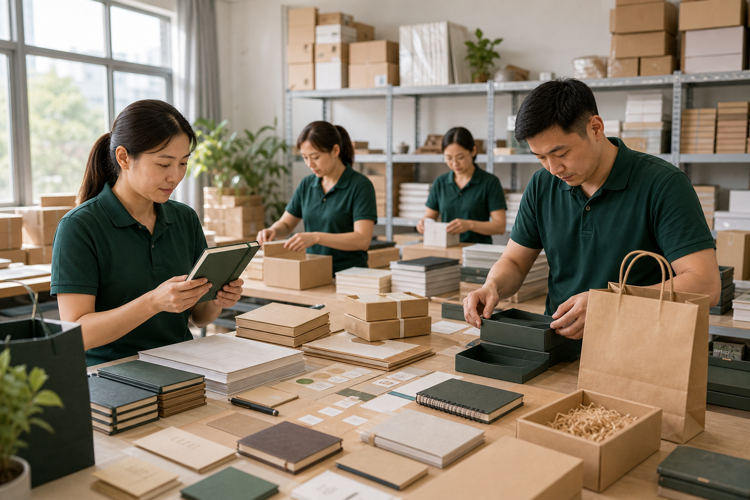 Stationery and packaging workshop for product checking and packing coordination