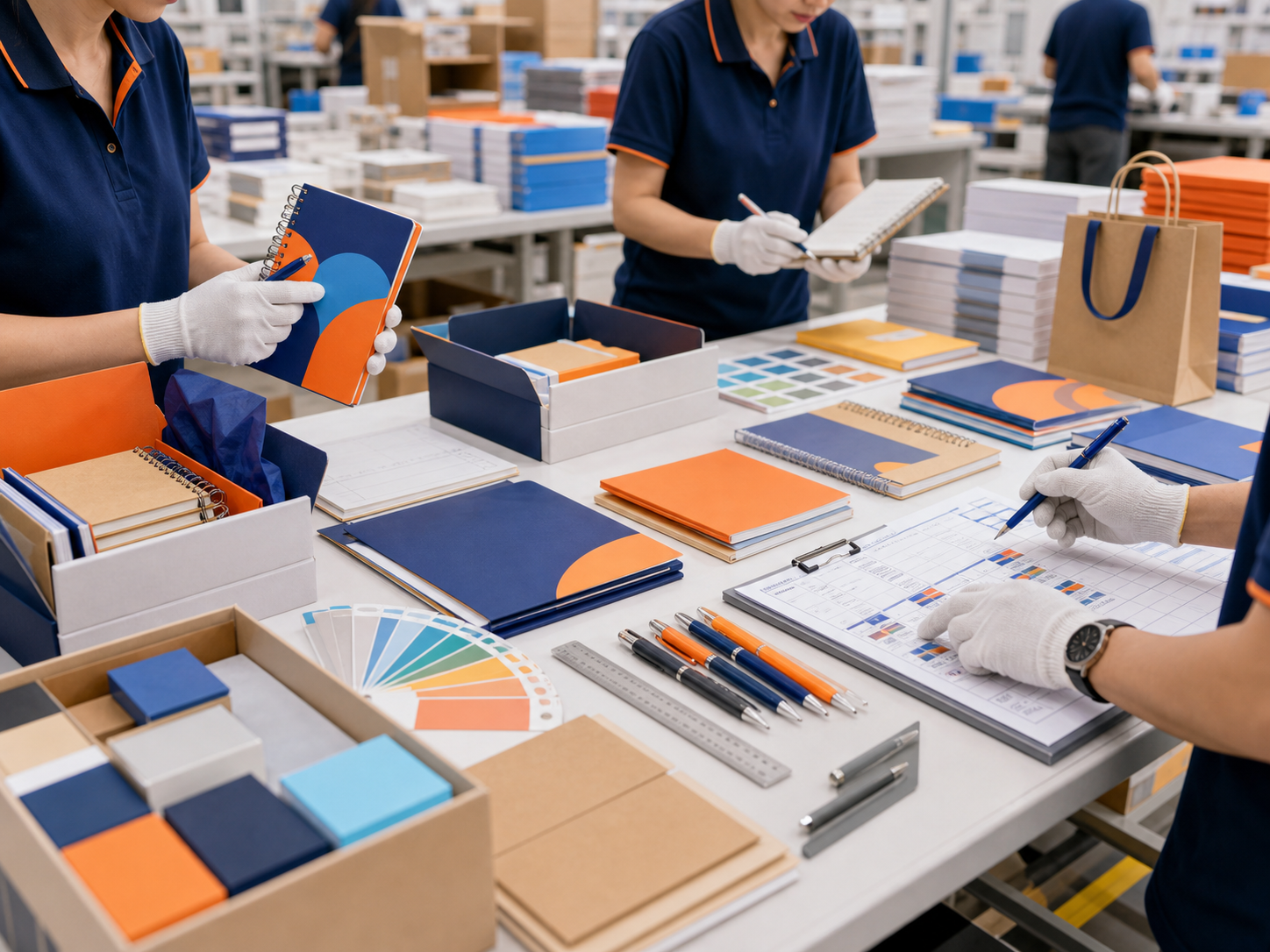 Factory quality inspection table for custom notebooks packaging and stationery
