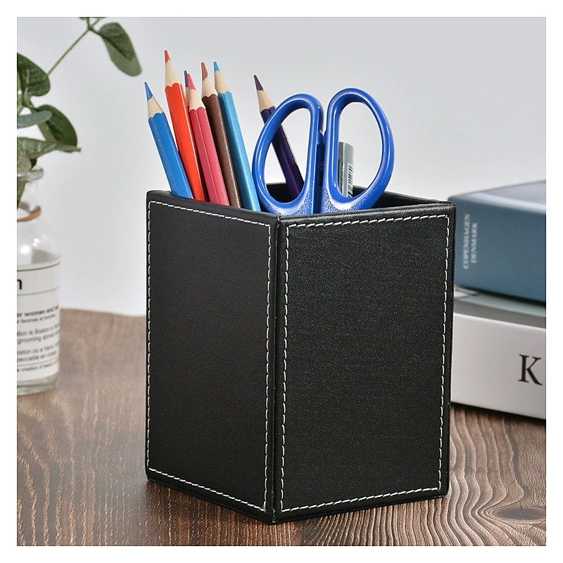 Custom Logo Leather Desktop Storage Desk Pen Holder Organizer for School Office Event and