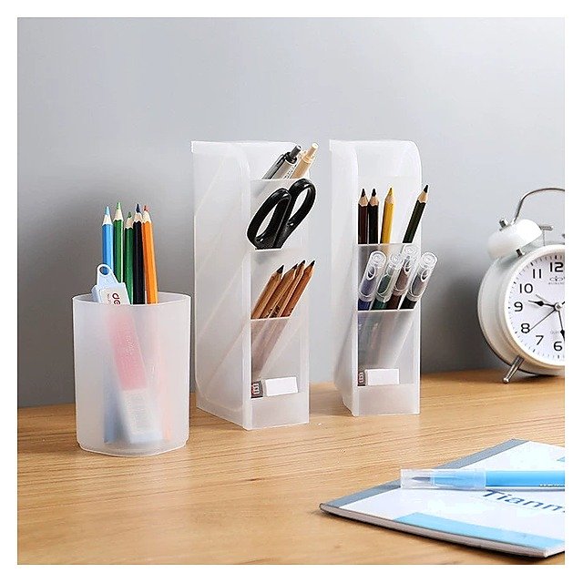 Custom Logo Plastic Minimalist Clear Desk Pen Holder Organizer for School Office Event and