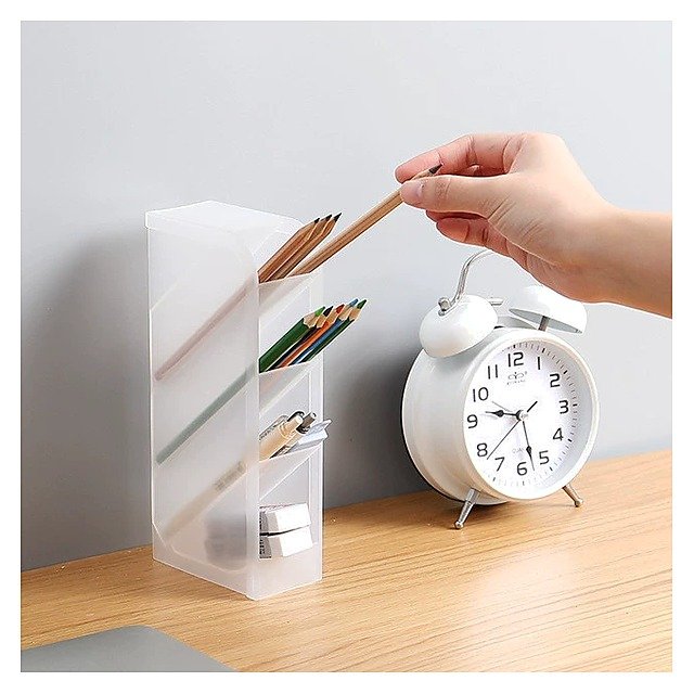 Custom Logo Plastic Minimalist Clear Desk Pen Holder Organizer for School Office Event and