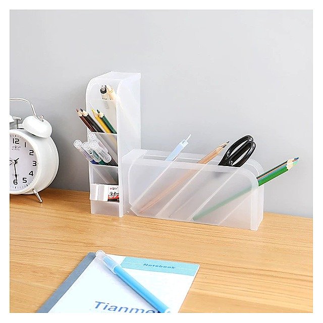Custom Logo Plastic Minimalist Clear Desk Pen Holder Organizer for School Office Event and