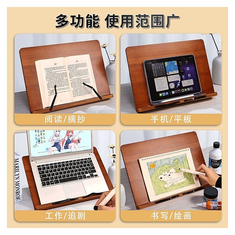 Custom Logo Wood Desktop Adjustable Reading Stand Book Holder for School Office Event and